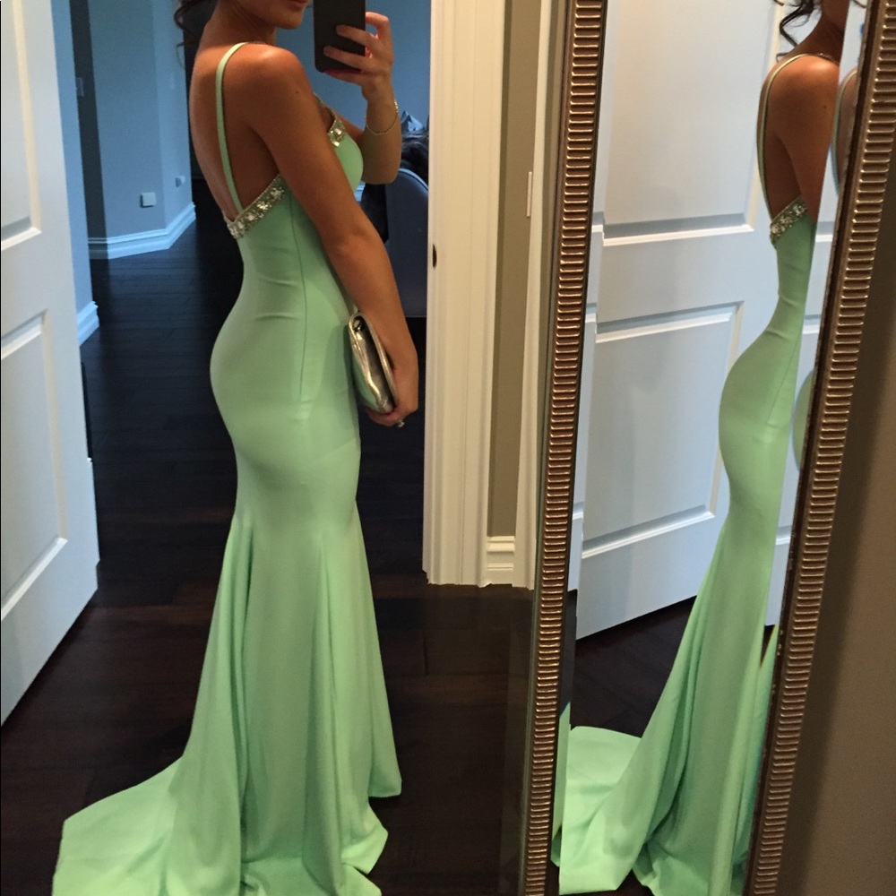 Mint Green Beaded Mermaid Gown HOMECOMING